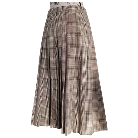 🇨🇦 Vintage 90s Pleated Plaid Tartan Beige midi skirt - Picture 3 of 6